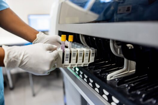 Gloved lab relocation specialist securing sample tubes as part of laboratory relocation cost and transport prep.